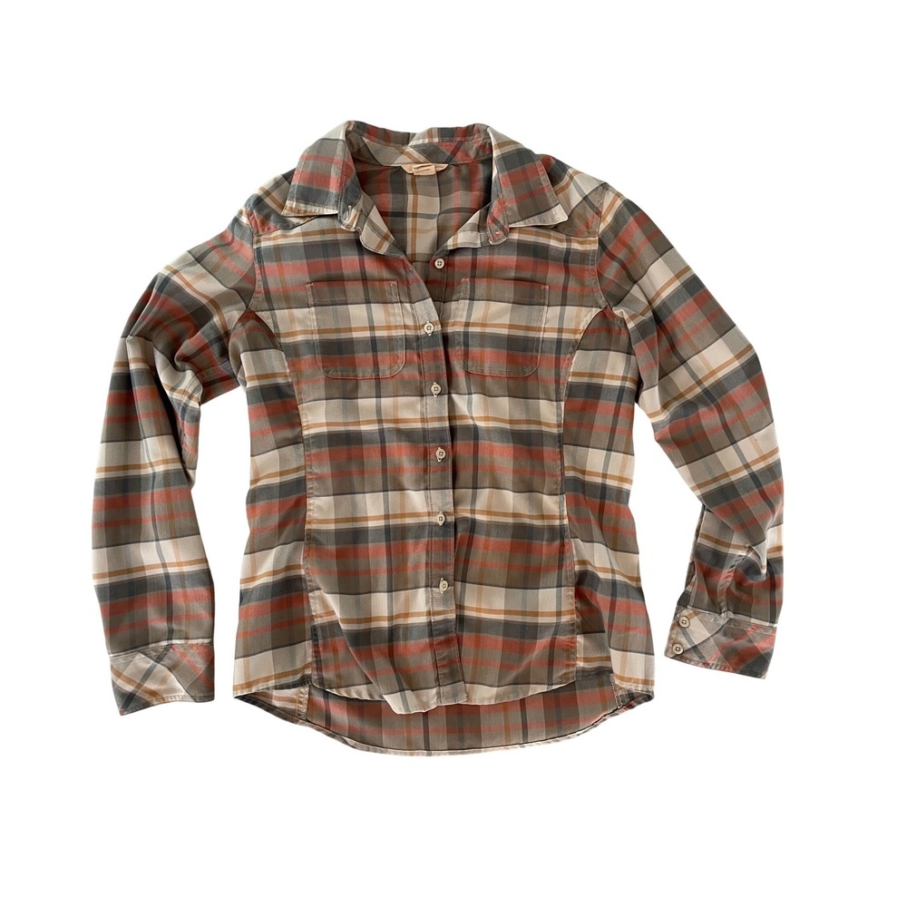 Ascend Womens Brown Orange Plaid Long Sleeve Button Down Hiking‎ Shirt Size M